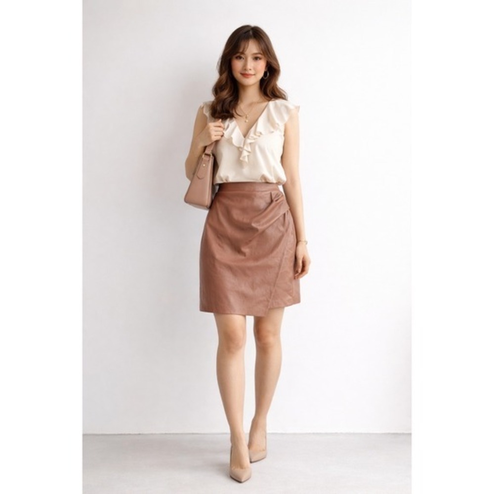 Wilfred‎ Faux Leather Wrap Mini Skirt Brown Vegan Leather Size 12